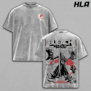 Ichigo Kurosaki Wash Tee, Bleach Anime Shirt, Graphic Acid Washed Cotton, Double Printed Oversize Top, Unisex Casual Streetwear, Vintage Anime Style, Gift For Anime Fan