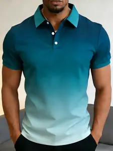 Men's fashion gradient polo shirt, short-sleeve with contrast collar, casual top, comfortable fabric, perfect choice for summer golf, beach, work, and everyday wear