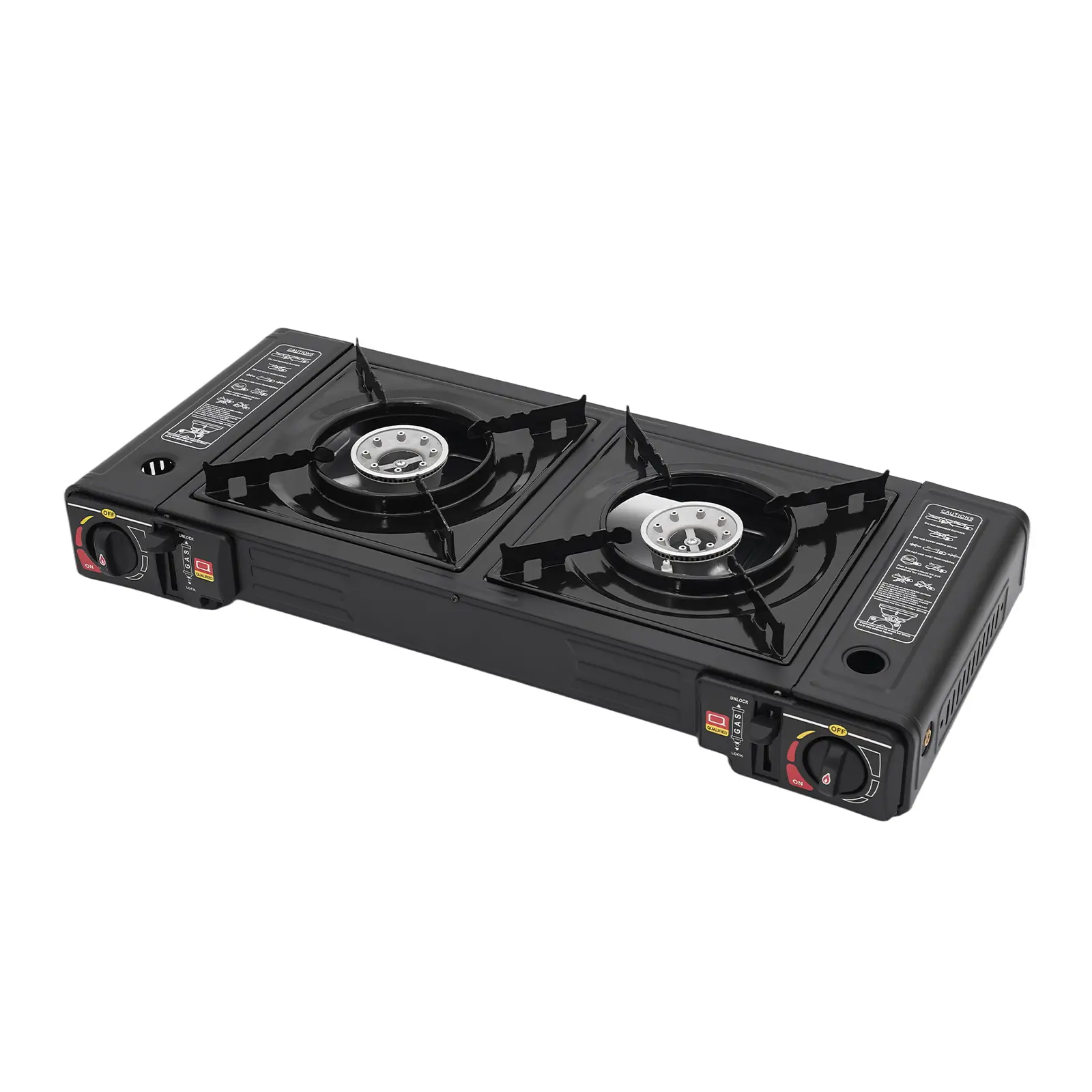 Iron Dual-Burner Gas Camping Stove, 2500W Compact Form Portable Camp Grill Stove with Carrying Case for Outdoor BBQ, RV Travel