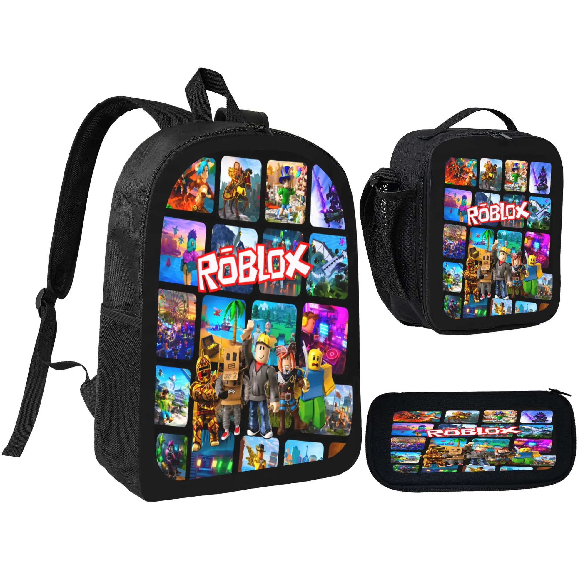 3PCS roblox backpack Game Backpack Daypack Gaming Shoulder Bag Leisure Travel Adjustable Strap Backpacks 17in
