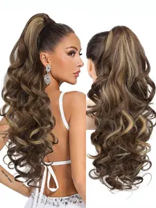 Women's Clip-In Large Wave Ponytail Wig, Fluffy Invisible Big Curl Loose Wavy Wave Long Hair Natural Wave Ponytail Braid, Fake Synthetic Wavy Curly Hair Extension, Wavy Synthetic Hairpiece, Synthetic Extensions, Wavy Curly Ponytails