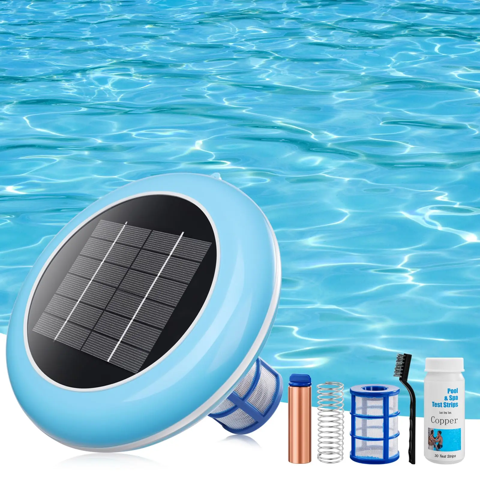 Floating Solar Pool Ionizer System with Solar Panel - Copper Ionization Cleaner, Water Quality Booster, Chlorine-Free Accessory, 85% Chlorine Reduction, For Up to 35,000 Gal, Smart Replacement,father'sdaygifts,campingessentials,campinggear