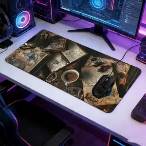 Vintage Nautical Map Large Gaming Mouse Pad, Extended Computer Keyboard Mouse Mat, Non-Slip Rubber Base Stitched Lock Edges Washable Desk Pad, Multi-Size for Home Office Work & Gaming, Perfect Gift for Dark Academia