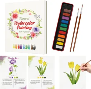 SkilLify Watercolor Flowers Workbook, Beginner Watercolor Paint Set, Flowers WaterColor Book, Arts & Crafts Coloring Book for Adults and Teens with 12-Color Paint Set & Brush, Valentine's Day gifts
