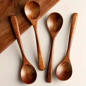 Japanese Wooden Spoon Household Home Kitchen Tableware Dessert Spoon Soup Spoon Honey Coffee Mixing Spoon Culinary Cutlery Utensils