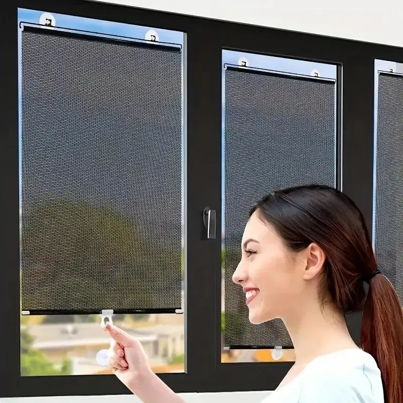 Suction Cup Design Retractable Window Roller Blind, Blackout Heat Insulation Window Roller Blind, Home Decor Supplies for Kitchen, Balcony & Living Room, Blackout Window Cover