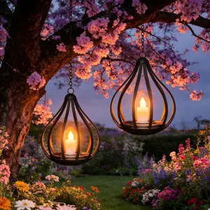 Solar Garden Lights Outdoor, Metal Solar Water Drop Shape Candle Lantern 2026 New Design with Flickering Effect & Reflective Patterns, IP65 Waterproof, 20.5 CM × 15.5CM,Outdoor Solar Powered Lights for Garden, Patio, Pathway