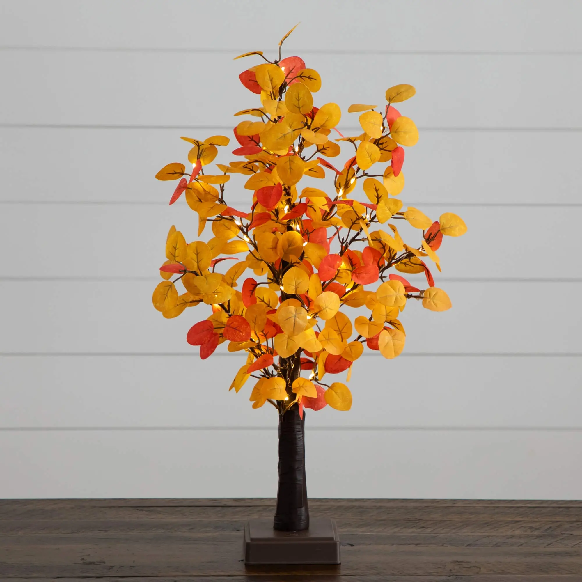 21" Elegant Colorful Pre-Lit Eucalyptus Artificial Plant with Lights, 50 Warm White LED Lights, Detachable Base, Halloween Centerpiece, Floral Decor Home Accent