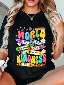 100% Cotton Color The World With Kindness Teacher Funny Back To School T-Shirt
