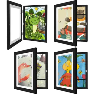 Kids Artwork Frames 1/4 Pack Changeable 8.5 X 11 Black-4Pcs Front Opening Picture Display Frame Flip Top Decoration Items Photo Storage