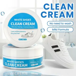 No-Wash Solid White Shoe Cleaner Cream 160g Multipurpose Stain-Removing Formula with Sponge for Leather & Silicone Car Interiors Gentle Non-Irritating Eco-Friendly