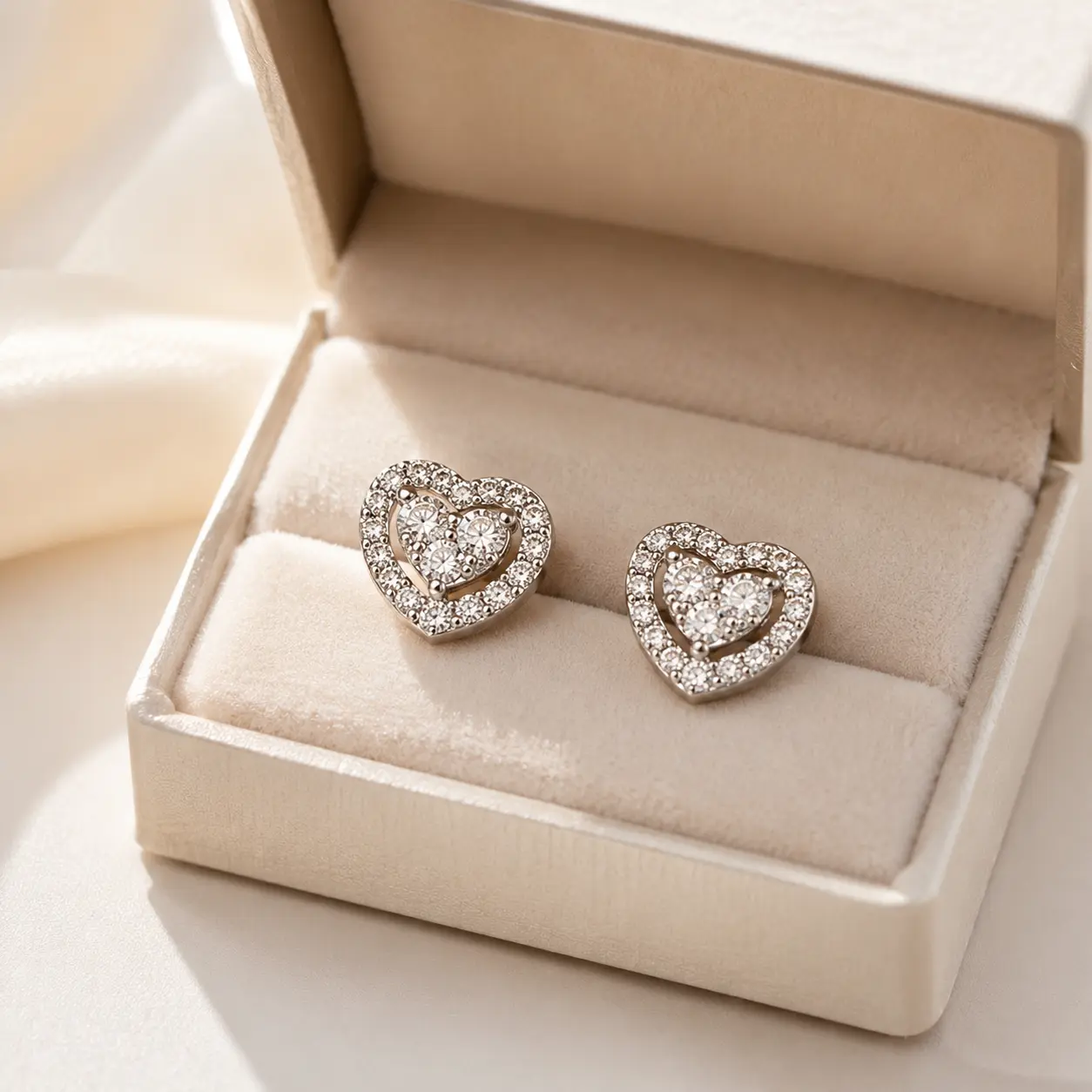 Women's Elegant Heart Shaped Earrings, Minimalist Double Heart Cubic Zirconia Designs, Silver-Plated Nickel-Free Copper Iced Out Studs, Luxurious Jewelry for Wedding, Special Events