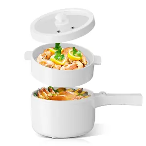 2L Ceramic-Coated Multifunctional Cooker, White Plastic Shell, Glass Lid & Matching Steamer - Perfect for Versatile Cooking, Steaming, and Boiling, Compact Design, Easy to Operate and Clean, Ideal for Healthy Home-Cooked Meals