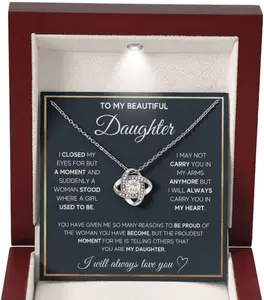 Love Knot Necklace For Daughter From Mom & Dad - Cubic Zirconia Pendant - Birthday, Graduation Gift F15