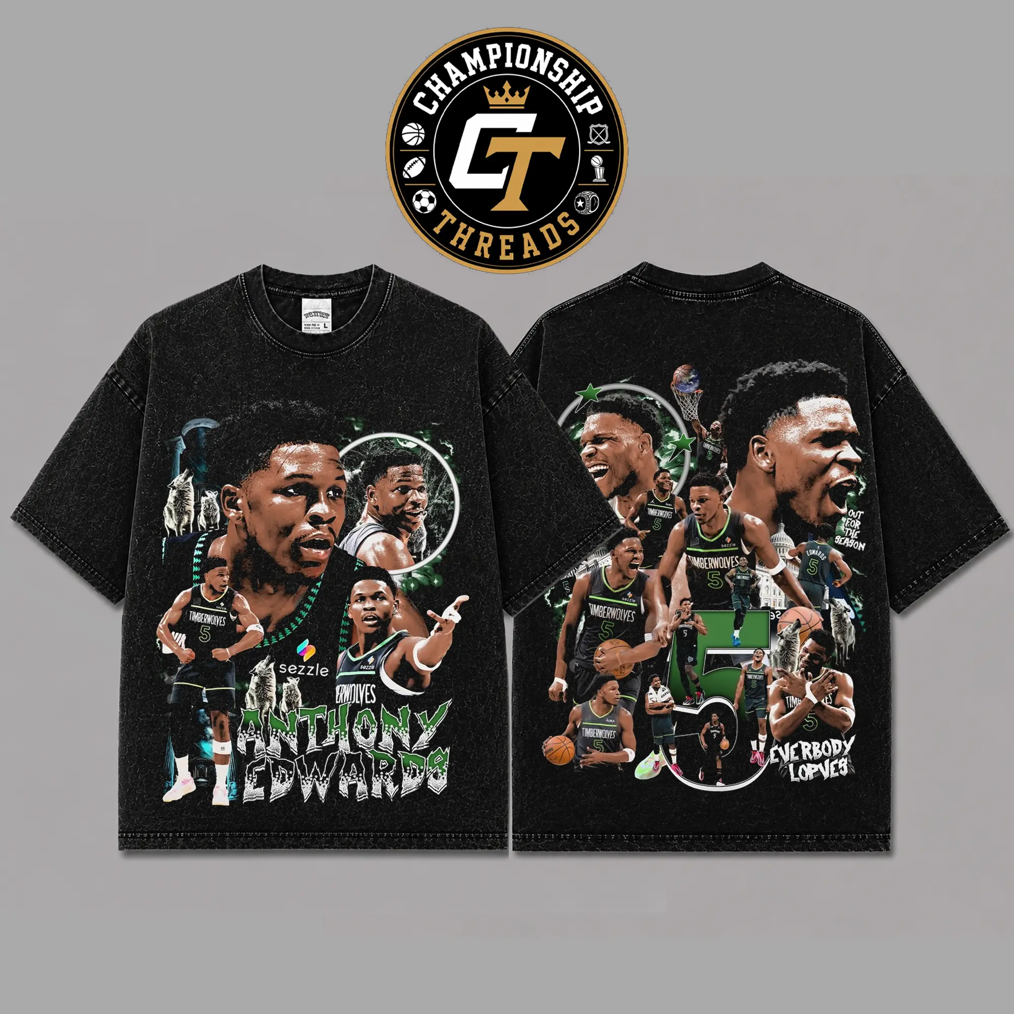 Anthony Edwards Timberwolves #5 Graphic T-Shirt, Vintage Basketball Collage Streetwear Tee, Premium Cotton Fan Apparel, All-Star Highlight Design Shirt, Timberwolves Star Player Gift Tee