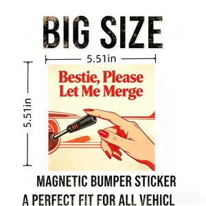 Funny "Bestie, Please Let Me Merge" Car Magnet - Retro Style Humorous Automotive Decal, UV Resistant, Removable, No Residue