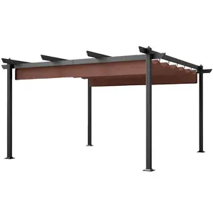 Outsunny 13' x 13' Retractable Pergola Shaded Canopy Kit, Strong Aluminum Frame UV Block Awning, UV Resistant Canopy for Garden, Patio