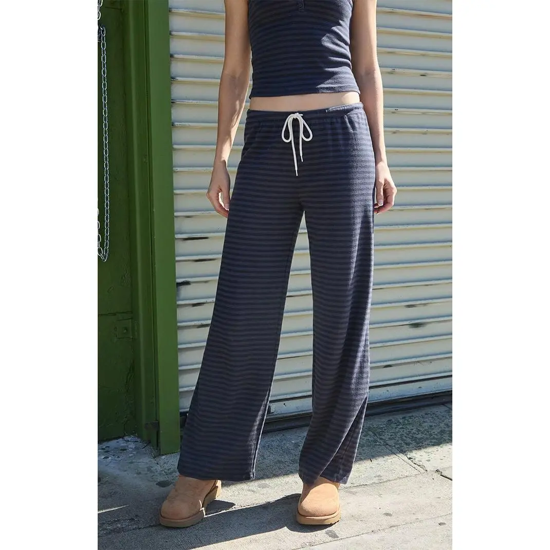 John Galt Women's Blue & Black Striped Anastasia Baggy Sweatpants