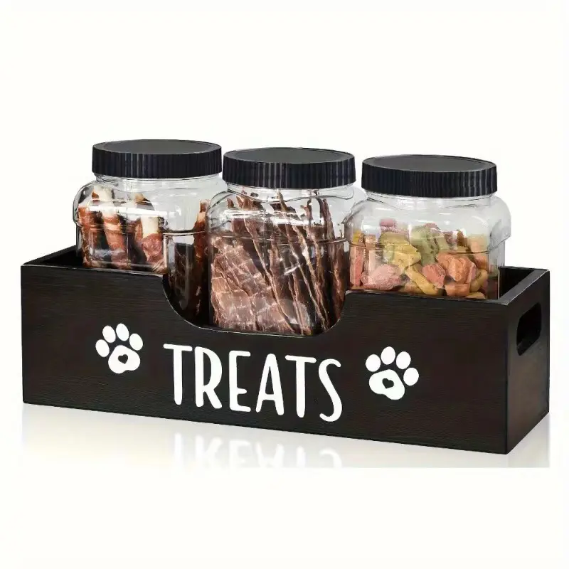 Pet Snack And Dry Food Storage Container, Real Pine Wood Handheld Feeding Holder, Dog And Cat Treat Organizer Stand, Made In China