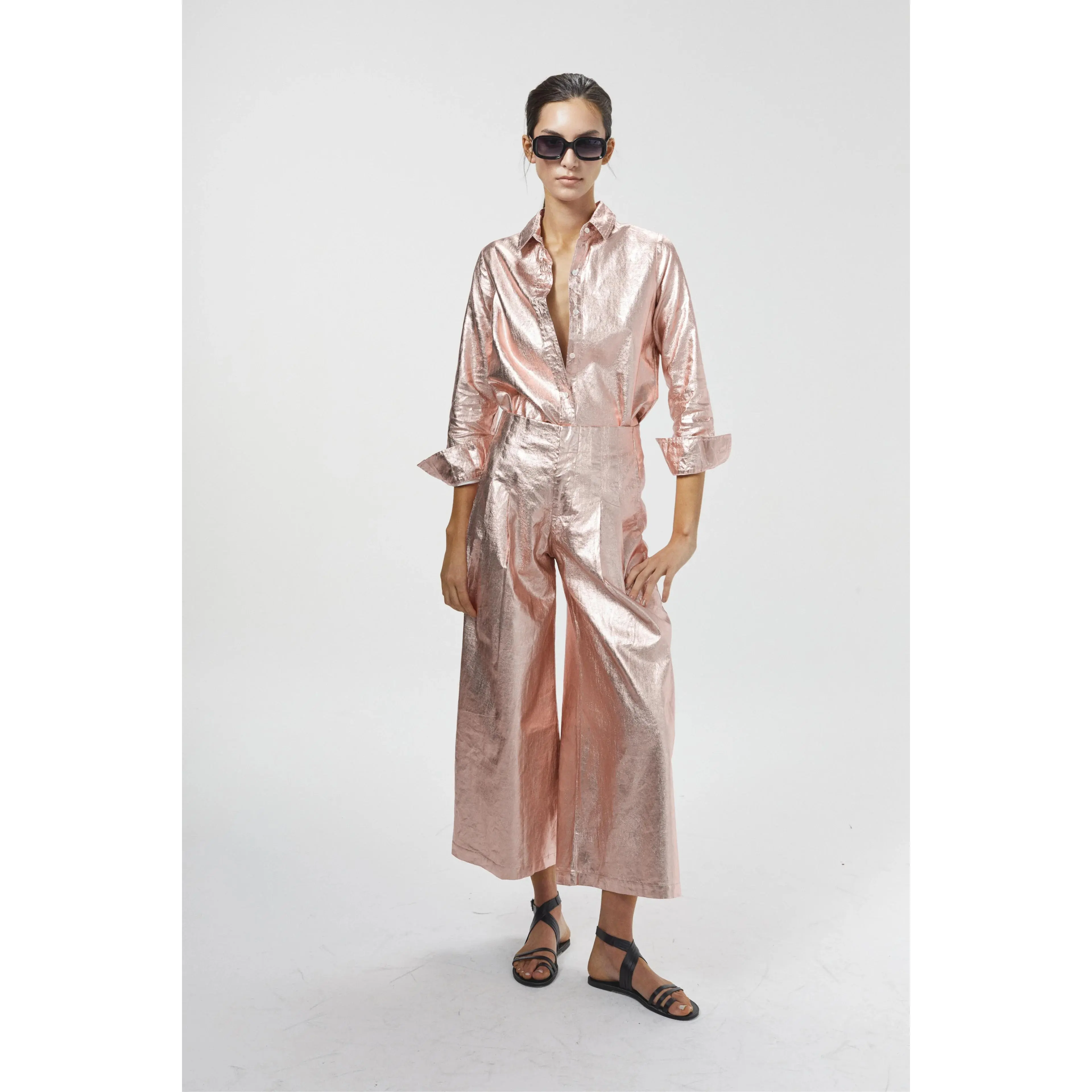 Culotte Metallic Linen Pants - Peach Fuzz