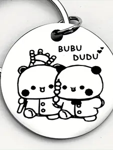 Bubu Dudu Bear, Eat Tomatoes on Sticks Cute Cartoon Stainless Steel Key Chain, Creative and Novel Perfect Valentine's Day Gift, Cute Keychain