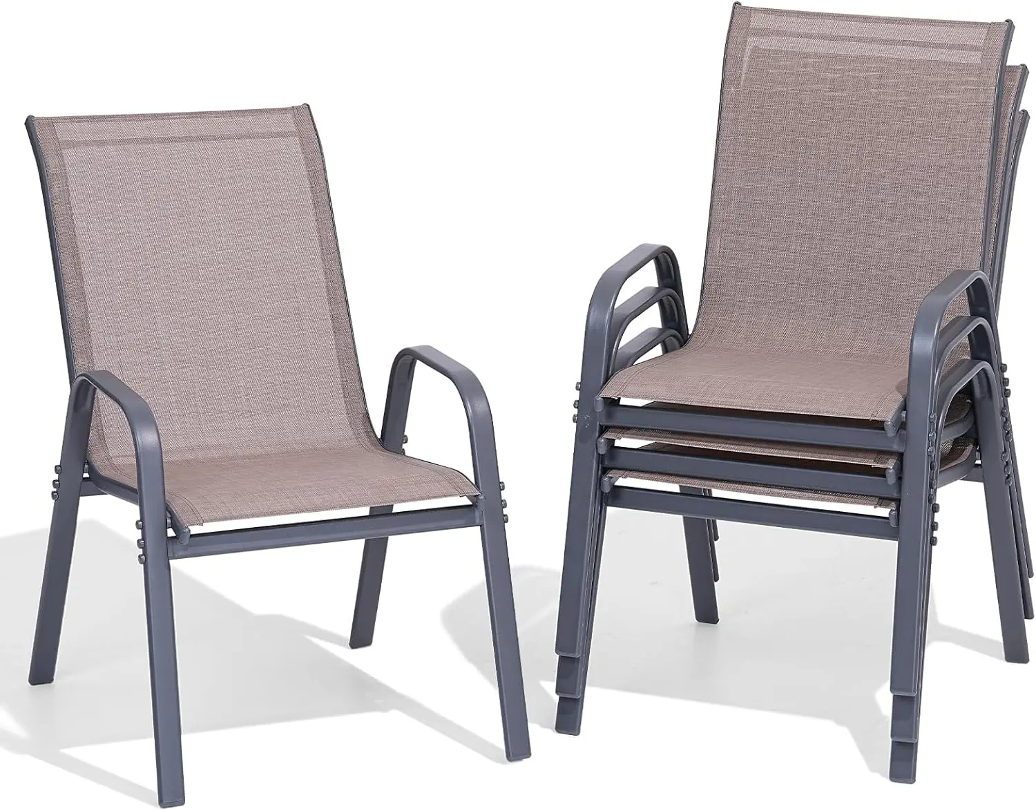 Patio Chairs set of 2/4/6, Easy Assembly Stackable Outdoor Dining Chairs with Wide Seat and Sturdy Metal Frame, Breathable All Weather Textilene Outdoor Chairs Set of 4 for Deck, Pool, Porch, Grey, Fathers Day Gift,summerwins,outdoorfurnitureset