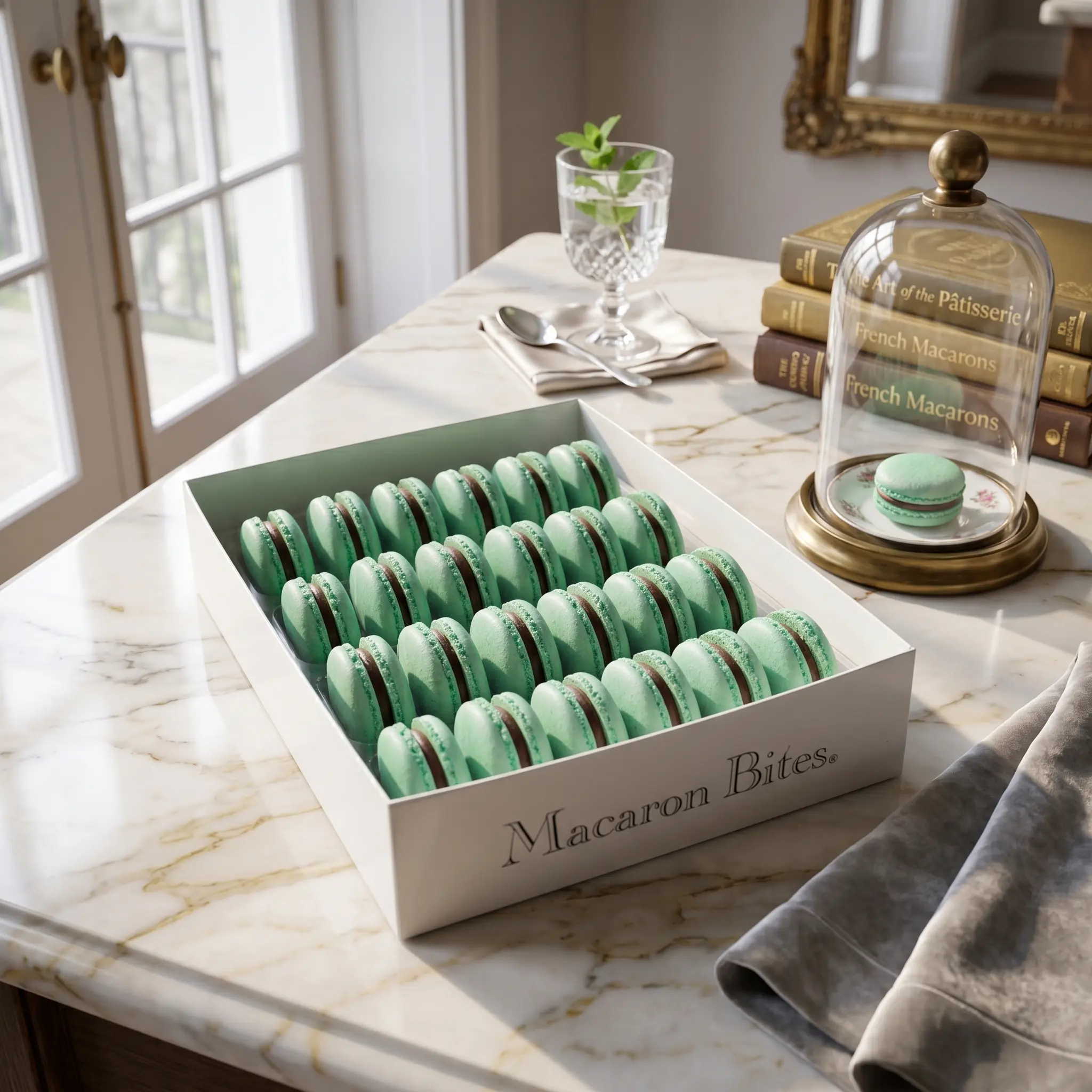 Mint Chocolate Macaron Bites French Macarons Gift Box - 24 Pack