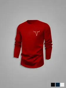 Men's 4 Piece Classic Bull Head Print Tee Set, Fitted Long Sleeve Casual Top for Fall & Winter, Basic Straight Cut T-Shirt