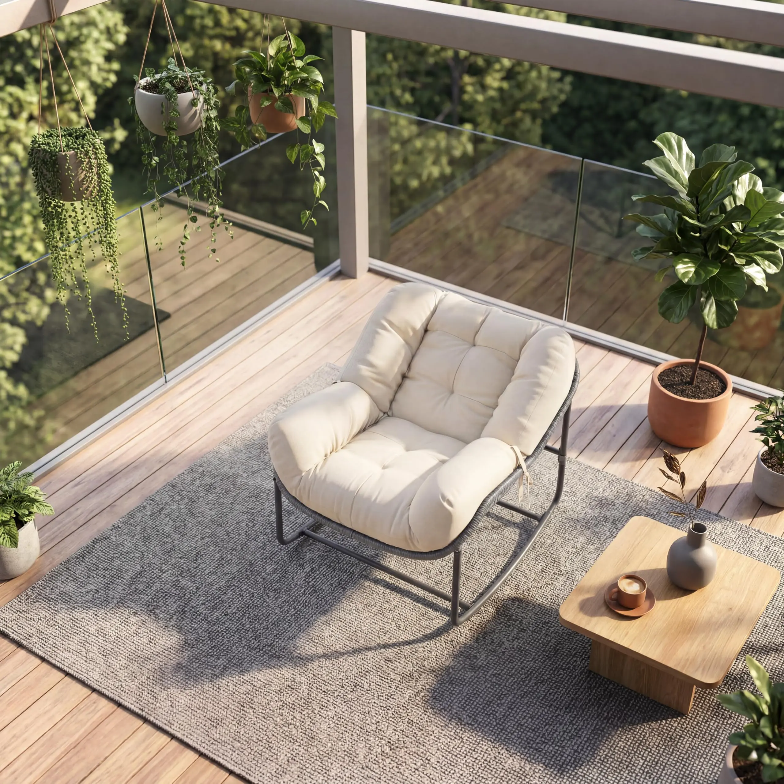 Heavy Duty Outdoor Rocking Chair with Cushion, Oversized Egg Lounge, 330 Lbs All-Weather Glider for Patio, Garden, Living Room