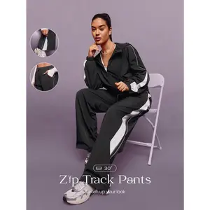 GLOWMODE Mood Match Smooth Soft Lightweight Contrast Stripes Side Openings Elastic Waist Adjustable Drawstring Side Pockets Track Pants Gym Studio Travel Vacation Holiday Daily Casual Wear