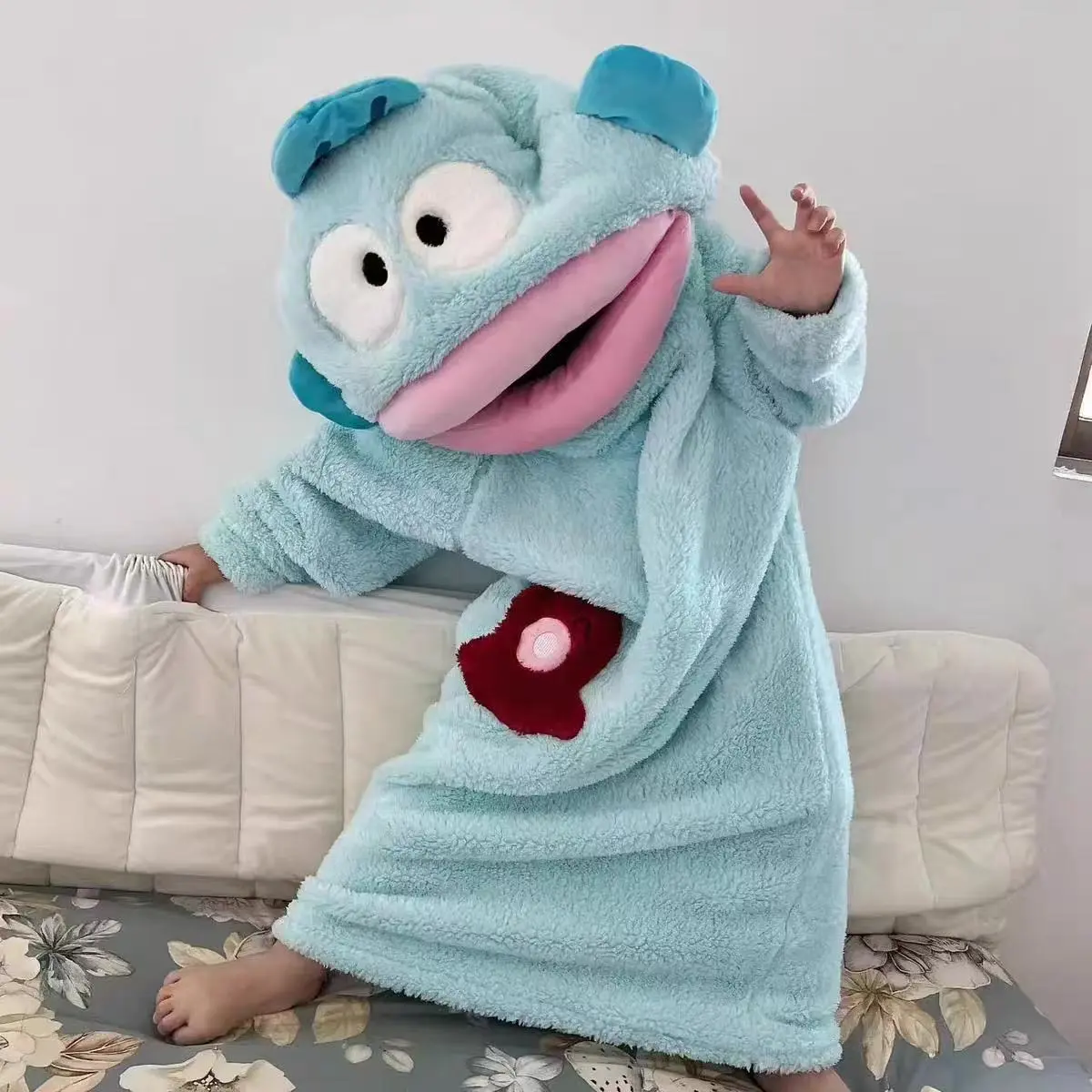 Plush Fish Character Wearable Blanket, Soft Flannel Fleece Hooded Sleepwear Robe with Cozy Slippers, Funny Animal Onesie Pajamas for Adults & Family, Warm Winter Loungewear Gift