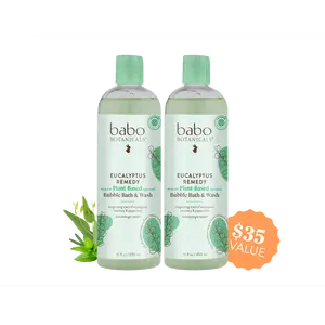 Babo Botanicals Eucalyptus Remedy Bubble Bath & Wash Duo –  Made with Plant-Based Ingredients – Invigorating Scent of Eucalyptus, Rosemary & Peppermint – Dermatologist Tested – 15 fl oz (450 ml) Each (2-Pack)