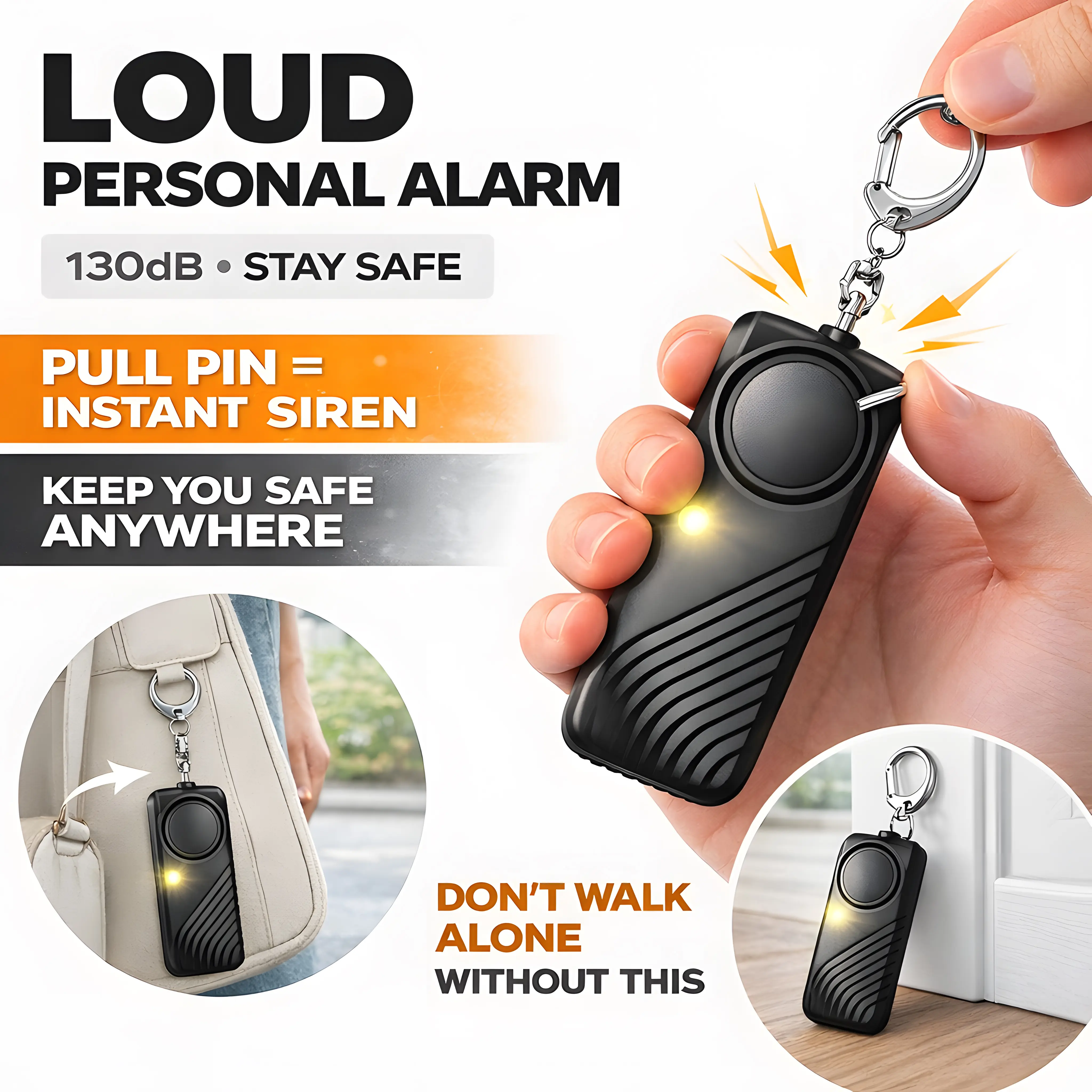 Personal Safety Alarm Keychain for Women and Girls – 130dB Loud Siren with Pull Pin, Compact and Lightweight for Travel, Night Walks, School – Great Gift for Safety and Self Defense – Battery Not Included