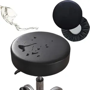 2 Pack Round Bar Stool Cover Waterproof Faux Leather Stool Seat Cover for Bar Chair Salon Spa Tattoo Clinic 16-17 Inch Black