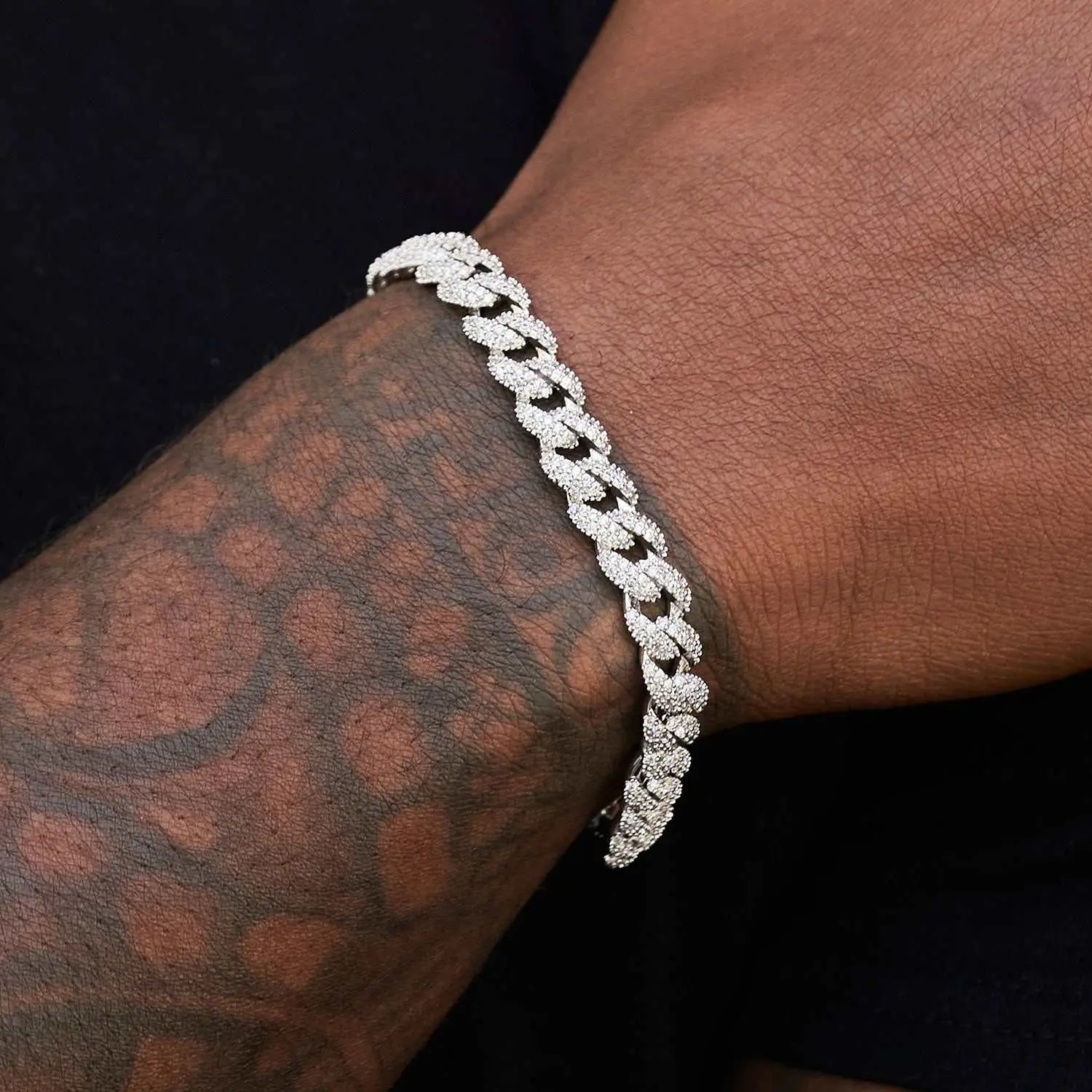 GLD 8.5mm Iced Cuban Chain Link Bracelet in White Gold | 14K Plated CZ Stones Lifetime Guarantee - Perfect Gift #tiktokshopsummersale