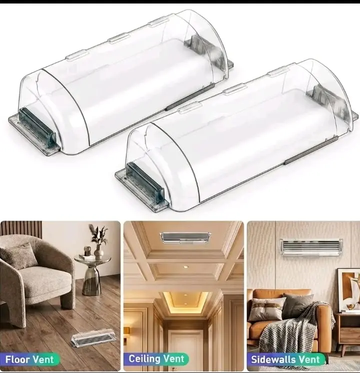 2 Pack Plastic Expandable Air & Heat Deflector for Vents - Fits Floor Vents, Sidewalls & Ceiling Registers, Adjusts 8.5" -15", Redirects Airflow Precisely, Tool-Free Install, Saves Energy, Prevents Direct Blasts, With 2 Strong Magnets, Transparent