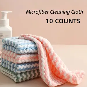 10/20pcs Kitchen Dish Cloths, Coral Fleece Microfiber Dish Towels, 9.84"x9.84" Soft Absorbent Towels, Reusable, Machine Washable for Kitchen, Bathroom, Car, Window, Kitchen Supplies, Color Random