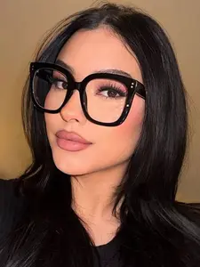 Women's Square Hollow Out Flat Lens Anti-Blue Light Glasses, Casual Leopard Pattern, Polycarbonate Frame, Suitable for Photography and Daily Wear, Stylish Square Frames, Leopard Pattern Eyeglasses