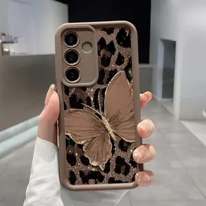 Leopard Print and Butterfly Phone Case, Enhanced Camera Protection,Shockproof Skin-Friendly Touch Soft Cover for Samsung Galaxy S21 S22 S23 S24 S25 S26 Ultra Plus FE A13 A14 A15 A16 A17 A33 A34 A35 A36 A52 A53 A54 Note20