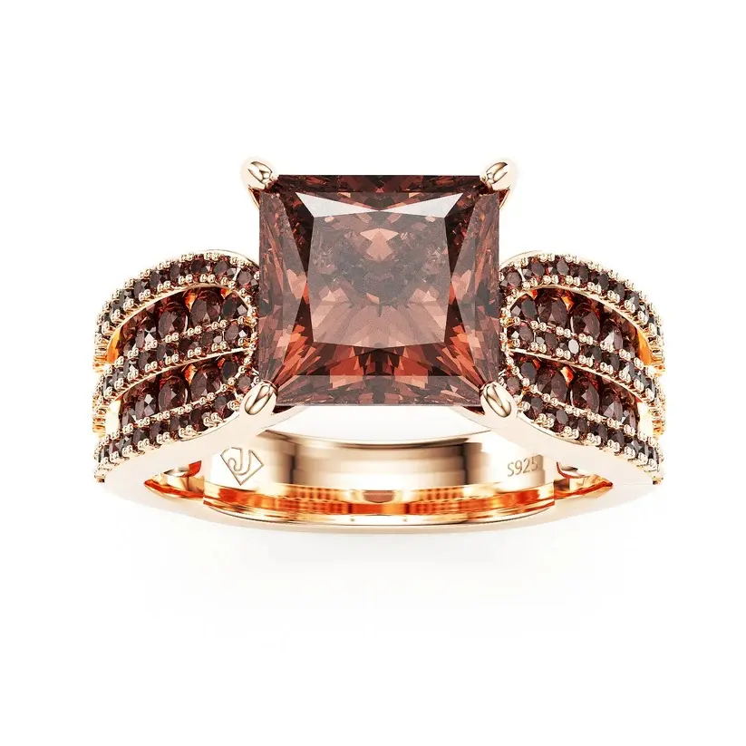 Jzora Chocolate Engagement Ring Coffee Brown Princess Cut Ring Statement Ring for Women
