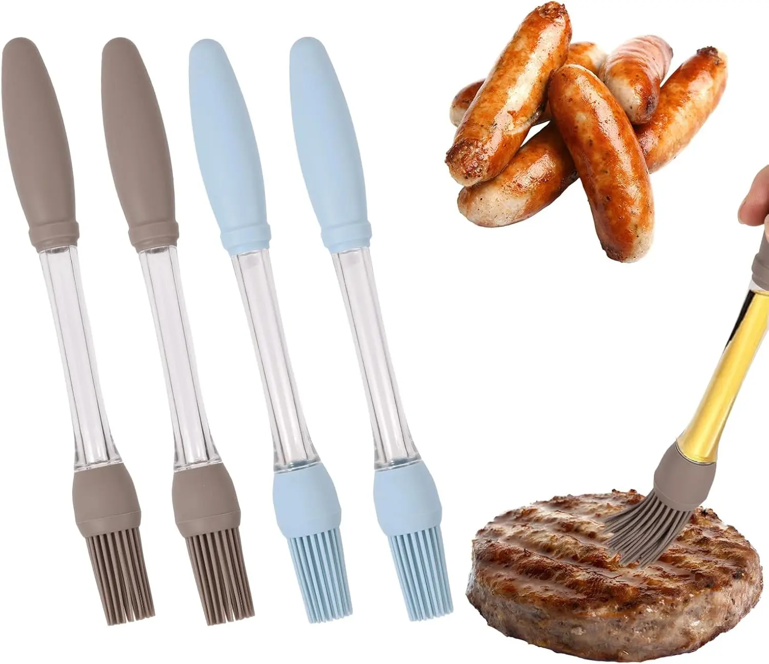 4pcs Durable Silicone Cooking Brushes - Heat-Resistant, Flexible Bristles, Non-Slip Kitchen Bakeware Tool for Outdoor Cooking, BBQ - Easy-to-Clean Gadget for Butter, Oil, Sauce, Pastry (Blue, Gray)