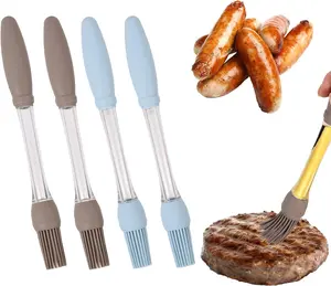 4pcs Basting Brush for Cooking, Silicone Heat Resistant Cooking Butter Brush for BBQ Oil Sauce Baking Grilling Grill Pastry Food Tool Kitchen Gadget Home Outdoor Use (Blue, Gray)
