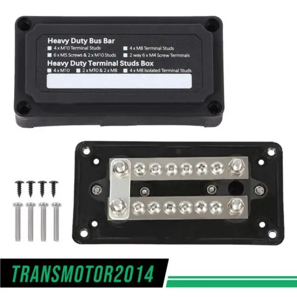 CROSSDESIGN 12V Heavy Duty Bus Bar Kit - 100A Max Current, 138x69x44.5mm, Glass Fiber Reinforced, Durable Reliable Connectors, 1x Ground Power Distribution Junction Block with Terminal Studs (12x M4 (5/32"), 4x M6 (1/4"))