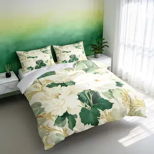3-Piece Duvet Cover Set, Elegant White Spring Floral Pattern, White Lining Fabric, Bedding Set, Soft and Comfortable Duvet Cover for Bedroom, Guest Room, Home Bedding (1 Duvet Cover + 2 Pillowcases, Insert Not Included)