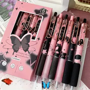 6 Piece Butterfly Design Retractable Gel Pens, 0.5mm Fine Tip, Fine Point Pens, Ink, Cute Rose Design, Aesthetic Pens, School Office Home Writing Stationery, Smooth Writing Pens
