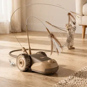 3-in-1 Robot Mouse Cat Toy – Interactive Feather Racer for Indoor Cats  - Multiple Tail Attachments - USB Rechargeable - Hands-Free Fun