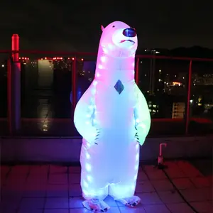 Adult Polar Bear Inflatable Costumes with LED Light Up Costumes Halloween Party Cosplay Birthday Man Menswear