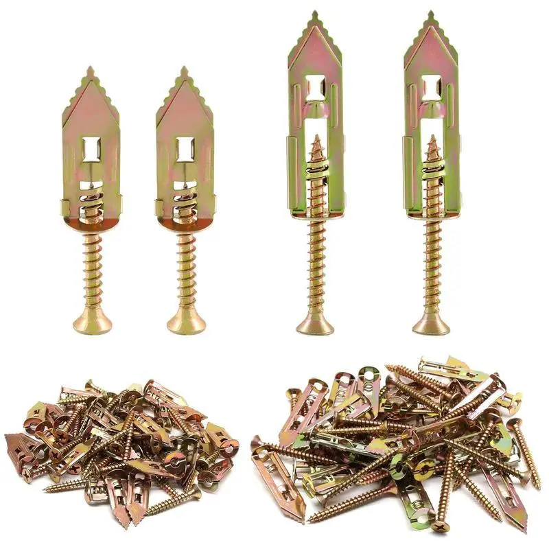 70 Pcs Zinc Plated Steel Drywall Anchors with Screws Kit - Self-Drilling, No Drill Required for TV/Shelf Cabinet, Plasterboard Essentials for Manual Hand DIY Users, Reusability