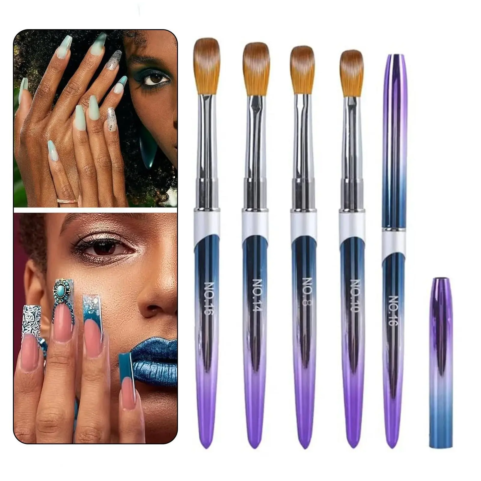 4 pieces of colorful metal rod Manicure nail brushes with crystal carved extension pens, good brush feel and smooth brush quality, high-end boxed nail brushes for manicurists and home users