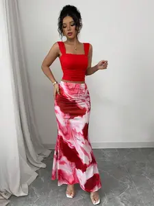 Women's Elegant Knee-Length Boho Hippie Skirt, Slim-Fit Knitted Fabric, Spring & Fall Wear, Perfect for Daily Commute & Dates